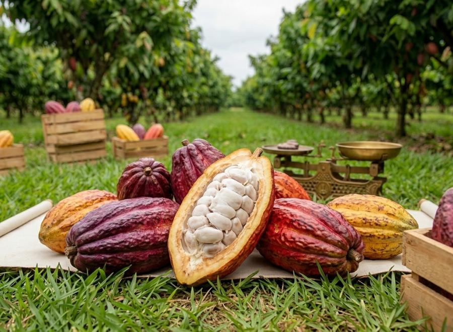 Cabosses de cacao dans une plantation